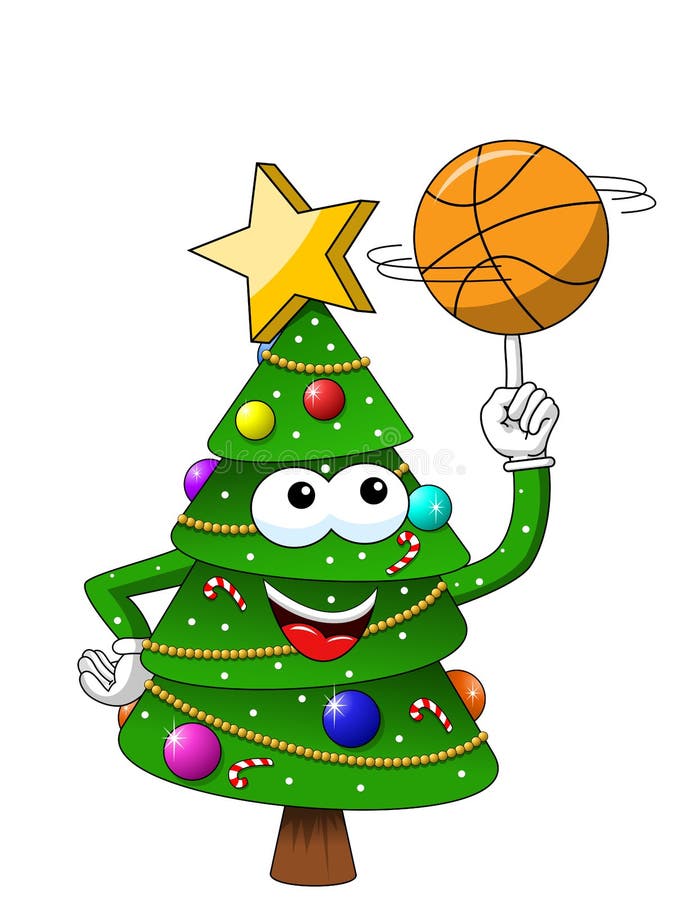 Lycklig jul eller xmas-teckenmaskot som spelar basket som isoleras på vit royaltyfri illustrationer