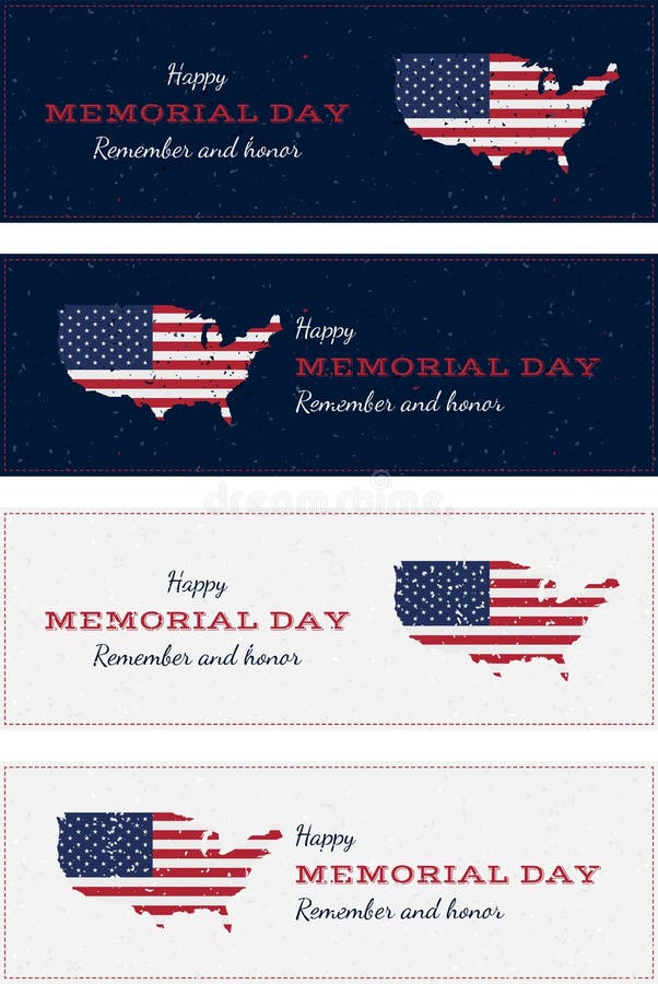 Lycklig minnesdagen med USA översikten Ställ in det retro hälsningkortet för tappning med flaggan och gammal-stil textur Nationel arkivfoto Lycklig minnesdagen med USA översikten Ställ in det retro hälsningkortet för tappning med flaggan och gammal-stil textur Nationel arkivfoto