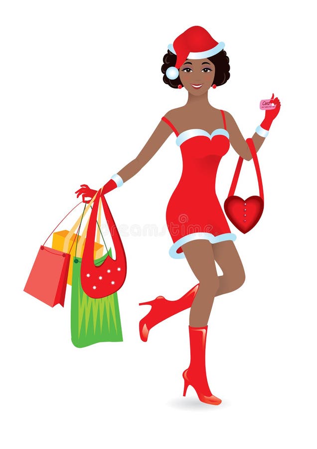 Happy shopping girl on white background. Vector illustration. Happy shopping girl on white background. Vector illustration.