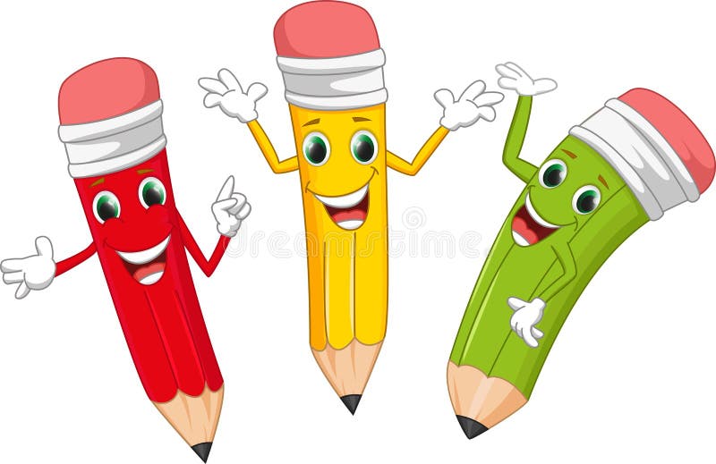 Illustration of happy cartoon pencil on white. Illustration of happy cartoon pencil on white