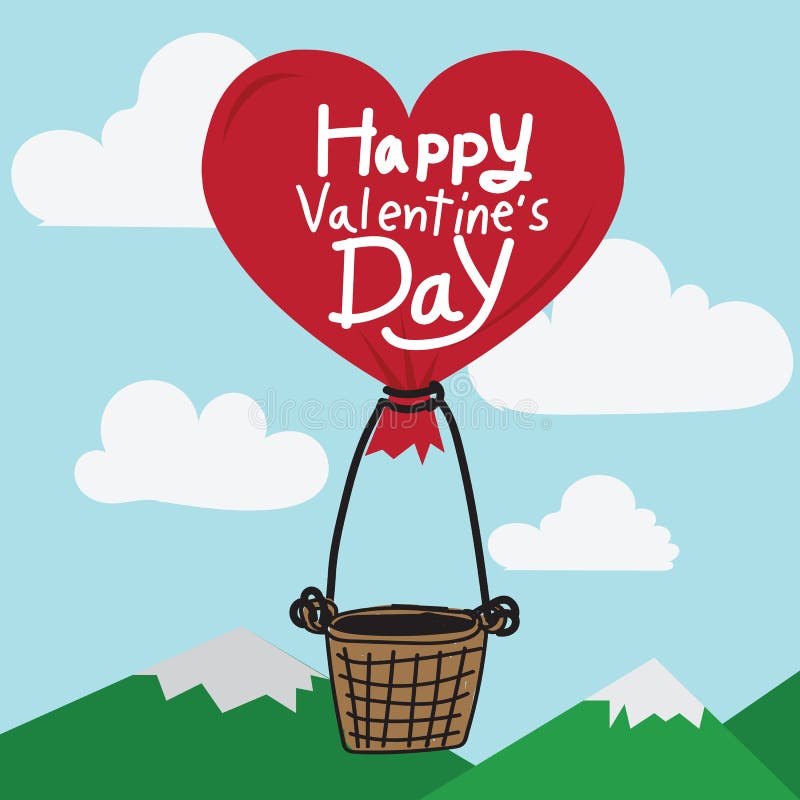 Lycklig valentindag med hjärtaluftballongen vektor illustrationer Lycklig valentindag med hjärtaluftballongen vektor illustrationer