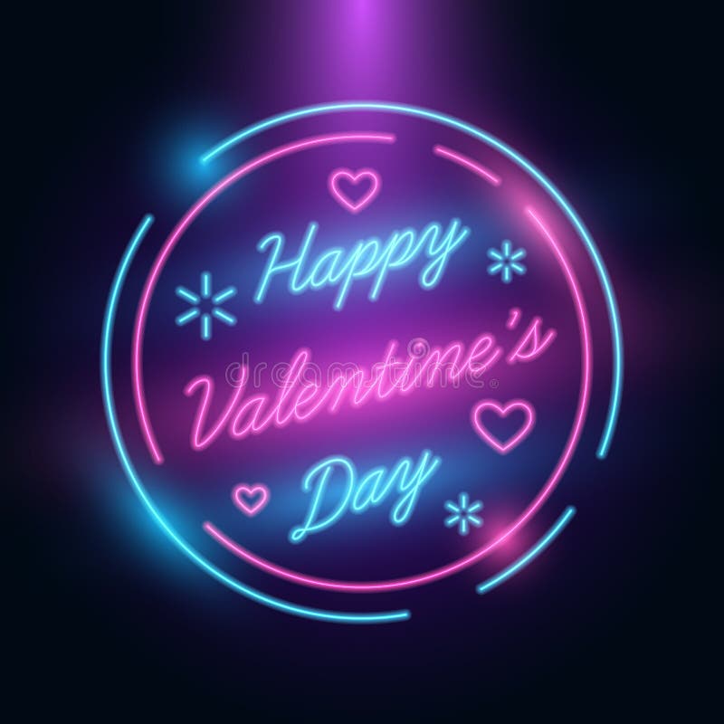 Lycklig valentindaghälsning 14 Februari internationell berömmall Retro stil för neon Glöd i mörkret vektor illustrationer Lycklig valentindaghälsning 14 Februari internationell berömmall Retro stil för neon Glöd i mörkret vektor illustrationer
