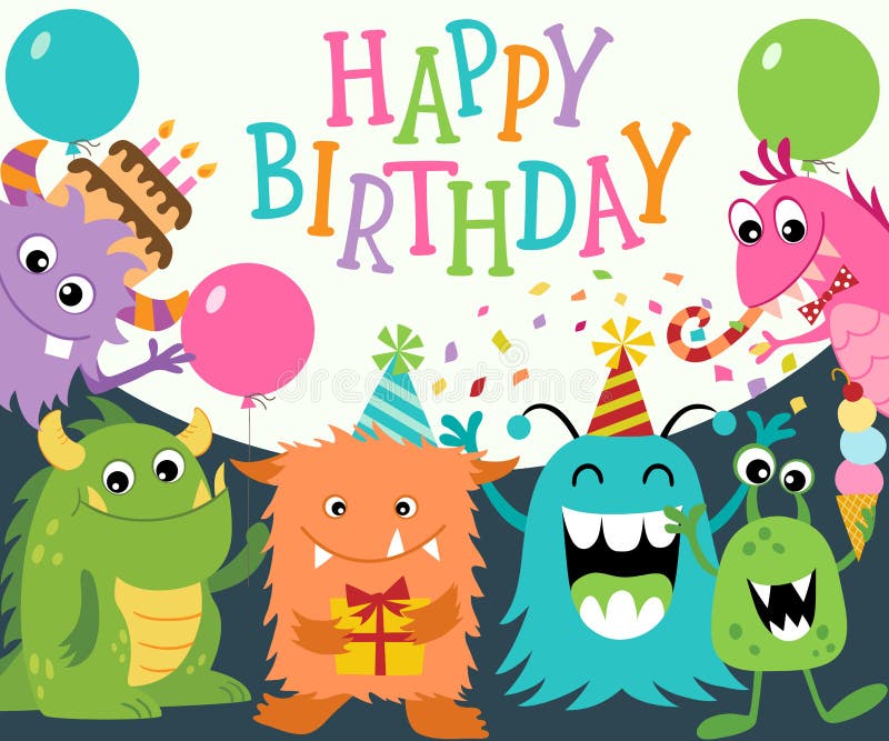 lyckliga monster för födelsedag royaltyfri illustrationer lyckliga monster för födelsedag royaltyfri illustrationer