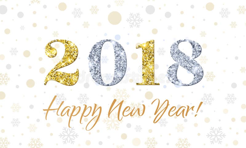 2018 lyckliga nya år på snöflingavektorbakgrund Guld och silver blänker textur stock illustrationer 2018 lyckliga nya år på snöflingavektorbakgrund Guld och silver blänker textur stock illustrationer