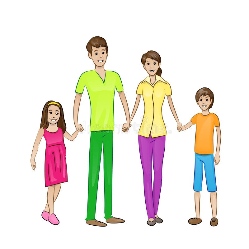 Lyckliga personer för familj fyra, föräldrar med två royaltyfri illustrationer Lyckliga personer för familj fyra, föräldrar med två royaltyfri illustrationer