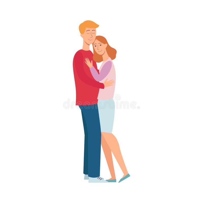 Lyckliga unga par för vektor som kramar med leende stock illustrationer Lyckliga unga par för vektor som kramar med leende stock illustrationer