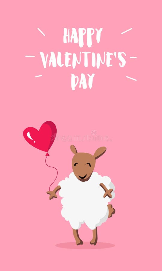 Lyckligt baner för dag för valentin` s Gulliga får med ballongen i formen av en hjärta Plan stil vektor vektor illustrationer Lyckligt baner för dag för valentin` s Gulliga får med ballongen i formen av en hjärta Plan stil vektor vektor illustrationer