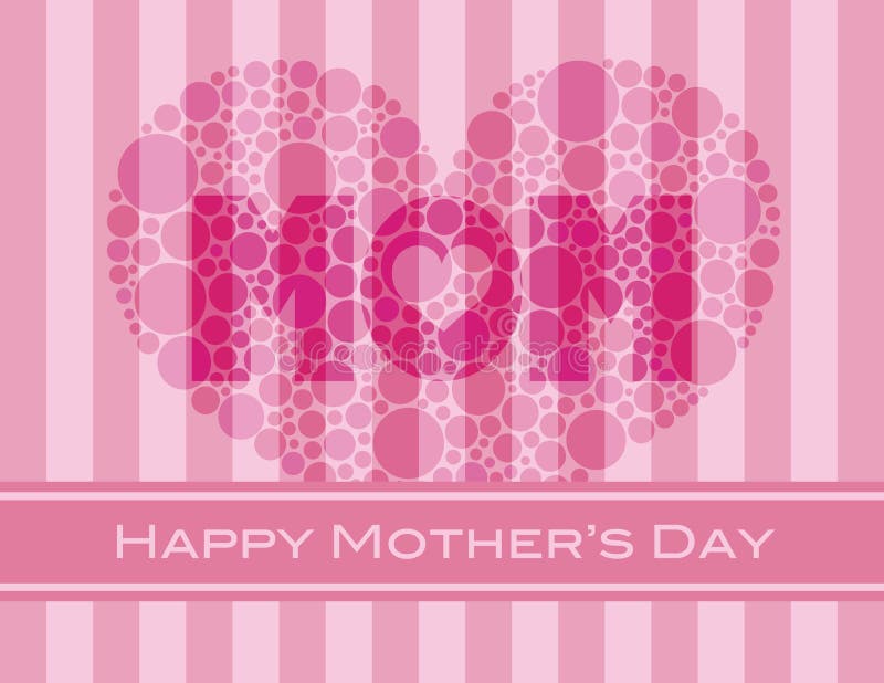 Happy Mothers Day with Heart Shape Polka Dots on Pink Stripes Pattern Background Illustration. Happy Mothers Day with Heart Shape Polka Dots on Pink Stripes Pattern Background Illustration