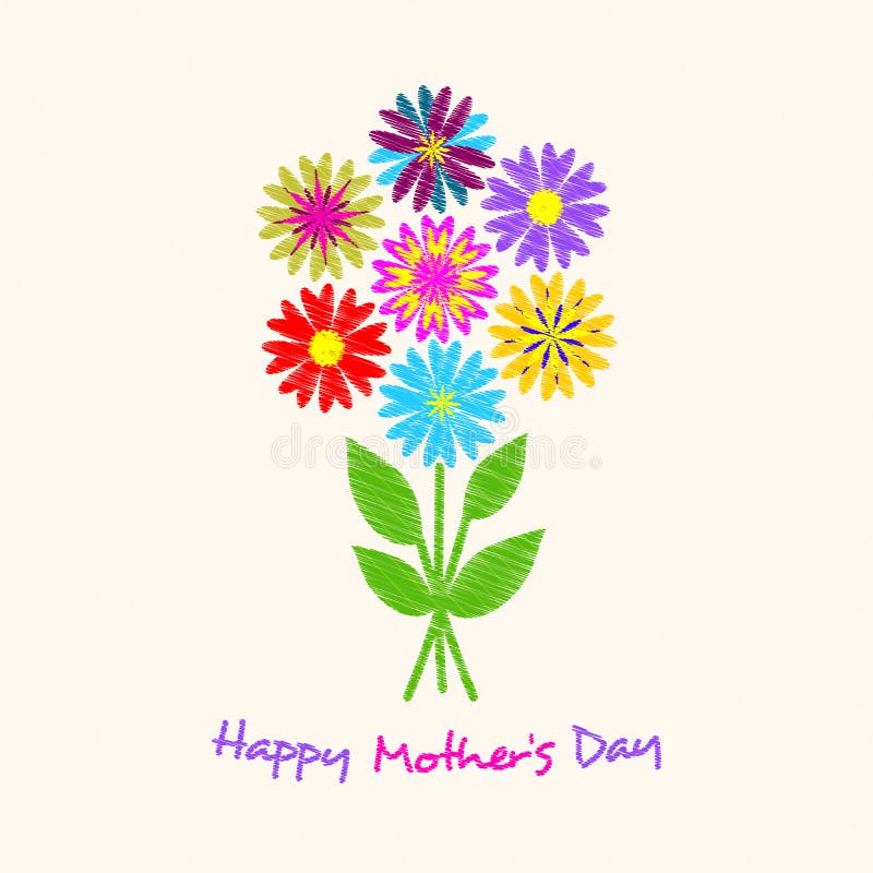 Lyckligt kort för hälsning för dag för moder` s En bukett av blommor som dras av handen vektor illustrationer Lyckligt kort för hälsning för dag för moder` s En bukett av blommor som dras av handen vektor illustrationer