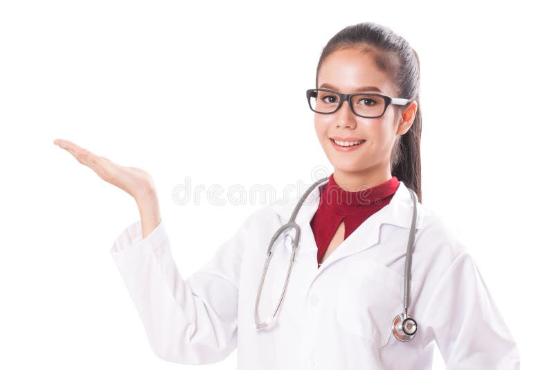 Lyckligt le ungt härligt kvinnligt område för doktorsvisningmellanrum för tecken royaltyfri foto Lyckligt le ungt härligt kvinnligt område för doktorsvisningmellanrum för tecken royaltyfri foto