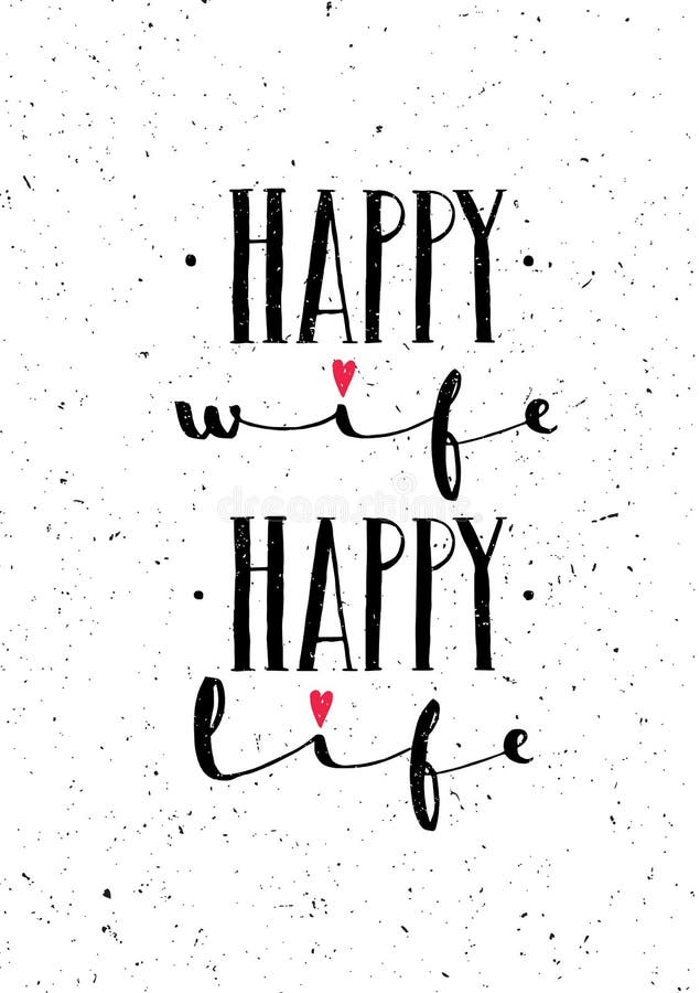 Lyckligt liv för lycklig fru Inspirerande nyckfullt älskvärt motivationcitationstecken på grov bakgrund vektor illustrationer Lyckligt liv för lycklig fru Inspirerande nyckfullt älskvärt motivationcitationstecken på grov bakgrund vektor illustrationer