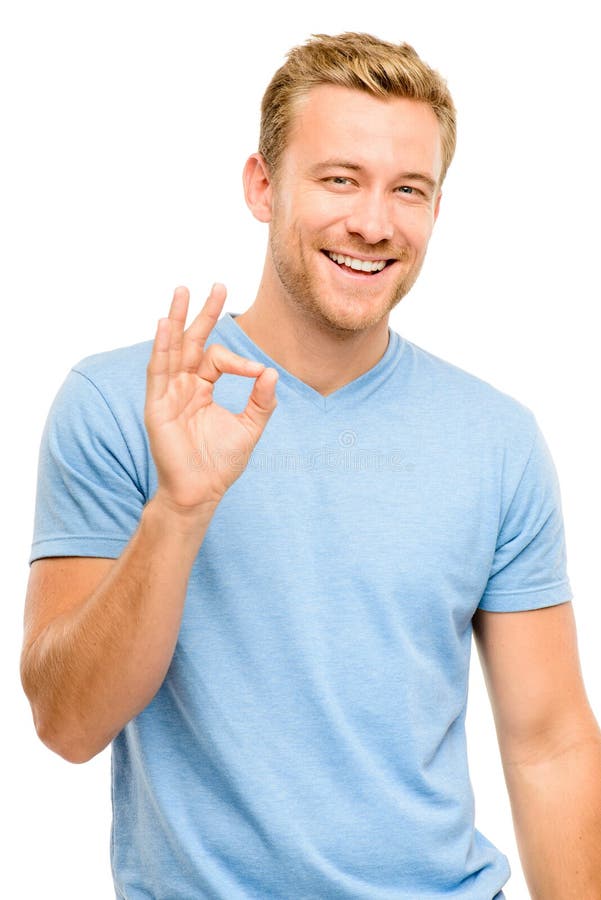 Happy man giving okay sign smiling. Happy man giving okay sign smiling