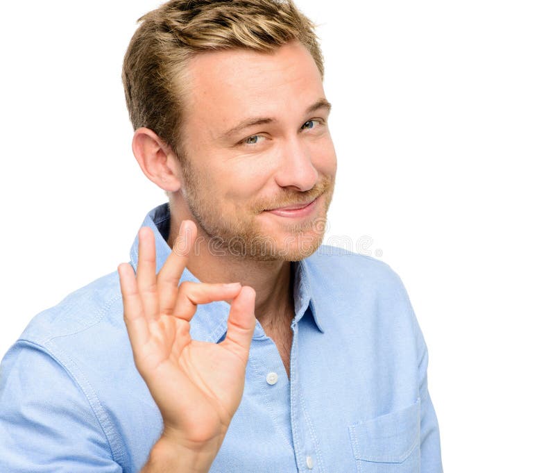 Happy man showing okay sign portrait. Happy man showing okay sign portrait