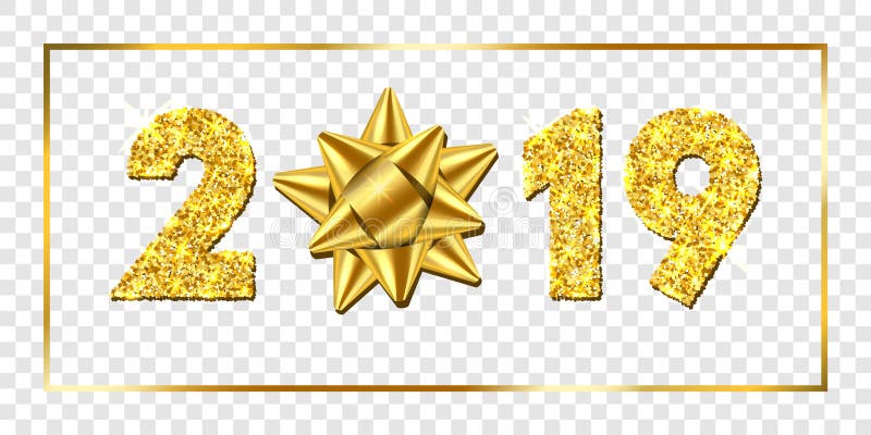 lyckligt nytt år för kort bandpilbågen för gåvan 3D, guld- nummer 2019 isolerade vit genomskinlig bakgrund guld- textur vektor illustrationer lyckligt nytt år för kort bandpilbågen för gåvan 3D, guld- nummer 2019 isolerade vit genomskinlig bakgrund guld- textur vektor illustrationer