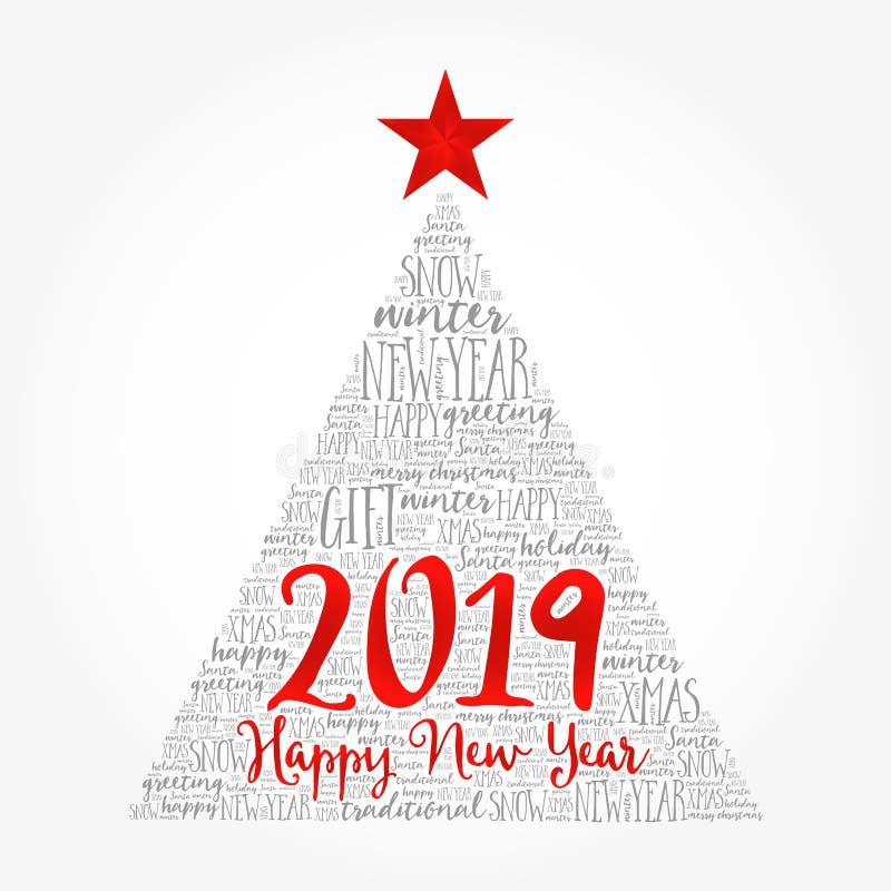 Lyckligt nytt år 2019, julordmoln stock illustrationer Lyckligt nytt år 2019, julordmoln stock illustrationer