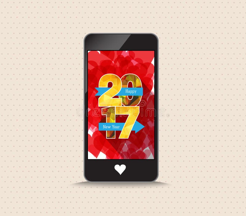 Lyckligt nytt år 2017 med telefonhälsningkortet stock illustrationer Lyckligt nytt år 2017 med telefonhälsningkortet stock illustrationer