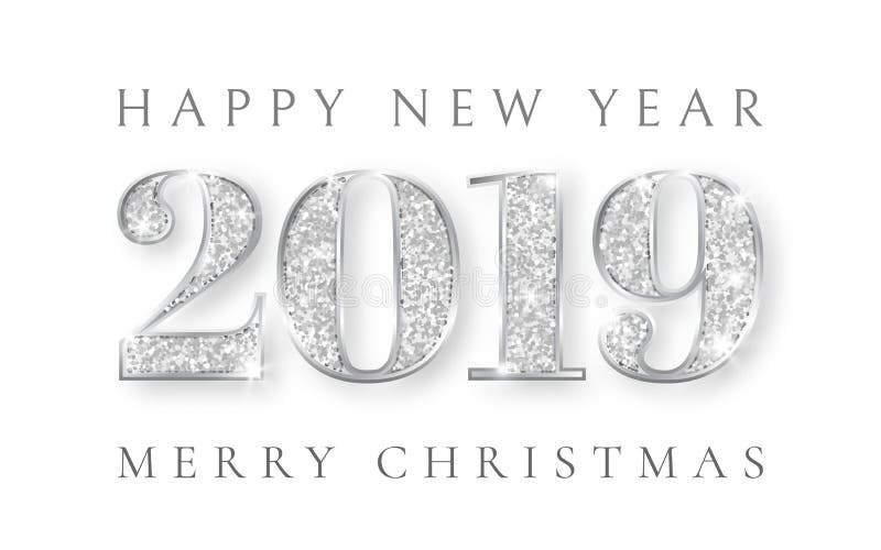 Lyckligt nytt år och att att gifta sig jul 2019, silvernummerdesign av det hälsa kortet, Xmas, vektorillustration royaltyfri illustrationer Lyckligt nytt år och att att gifta sig jul 2019, silvernummerdesign av det hälsa kortet, Xmas, vektorillustration royaltyfri illustrationer