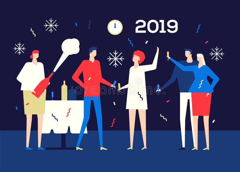 Lyckligt nytt år 2019 - plan designstilillustration vektor illustrationer Lyckligt nytt år 2019 - plan designstilillustration vektor illustrationer