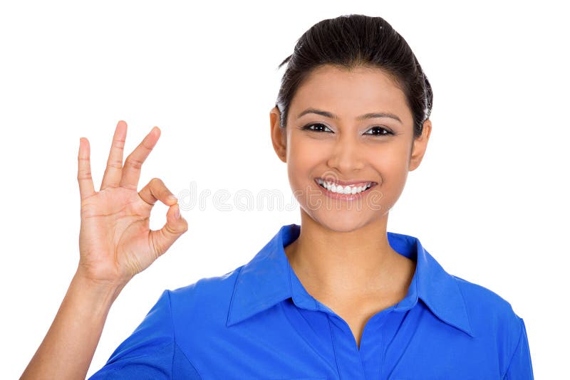 Closeup portrait of young happy, smiling excited beautiful natural woman giving OK sign with fingers, isolated on white background. Positive emotion facial expressions symbols, feelings attitude. Closeup portrait of young happy, smiling excited beautiful natural woman giving OK sign with fingers, isolated on white background. Positive emotion facial expressions symbols, feelings attitude