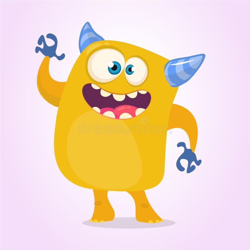 Lyckligt tecknad filmmonster Allhelgonaaftonvektorapelsin och horned monster stock illustrationer Lyckligt tecknad filmmonster Allhelgonaaftonvektorapelsin och horned monster stock illustrationer