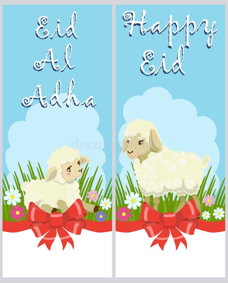Lyckönsknings- affischer av Eid al-Adha och lyckliga Eid vektor stock illustrationer Lyckönsknings- affischer av Eid al-Adha och lyckliga Eid vektor stock illustrationer