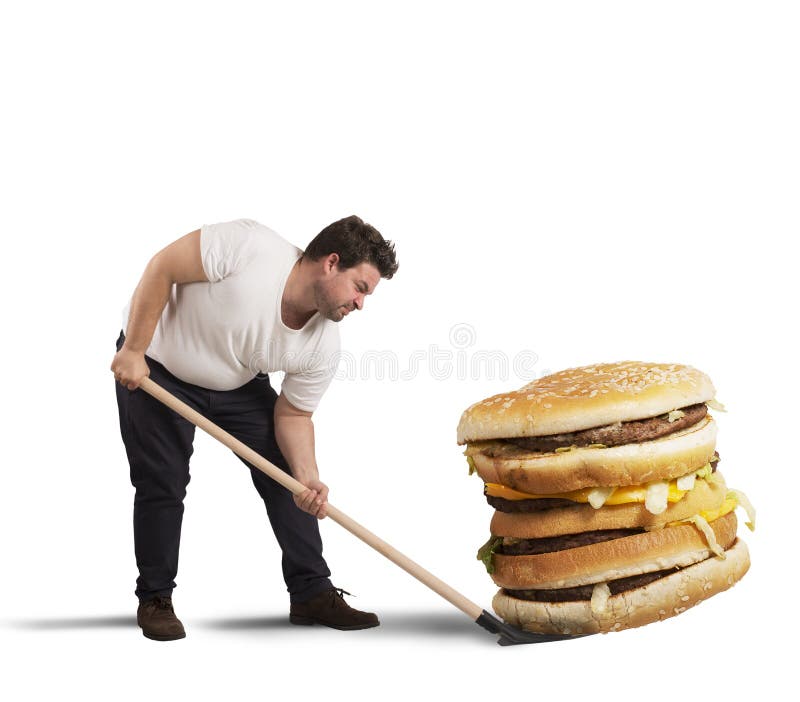 Man lifts with shovel a giant sandwich. Man lifts with shovel a giant sandwich