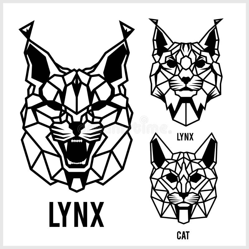 Lynx and cats - animal heads icons. Vector geometric illustrations of wild life animals.