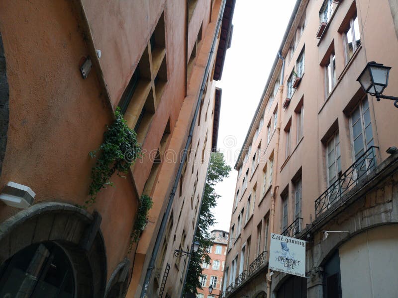 Lyon, France - November 08 - 2018: Facades view in the Old Lyon district. Lyon, France. royalty free stock image Lyon, France - November 08 - 2018: Facades view in the Old Lyon district. Lyon, France. royalty free stock image