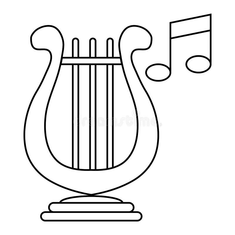 Lyre and Two Notes Icon, Outline Style Stock Illustration