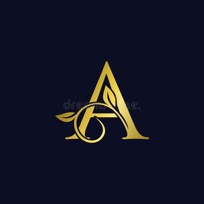 Lyx en inledande logotyp guldfärgvektordesign för guld eller rotera florbladsornamet med inledande bokstavsalfabet för stock illustrationer