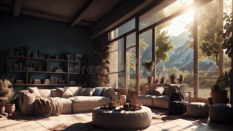 Lyxfitisk loft-lägenhet i 3d med en trevlig och stark ambitionsnivå. generativ ai stock illustrationer
