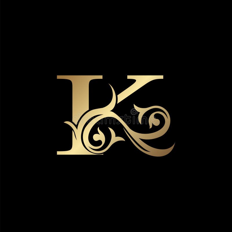 Lyxguld-bokstav k florbladig logotypikon för vektordesign för vintage-vektor för emblem-inbjudan till bröllopskort