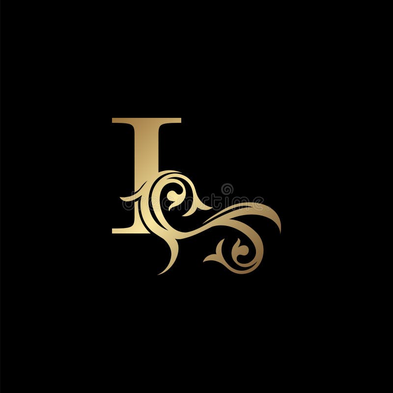 Lyxguld bokstav l logotyp för florbladet ikon för vektordesign för vintage-vektor för emblem-inbjudan till bröllopskort