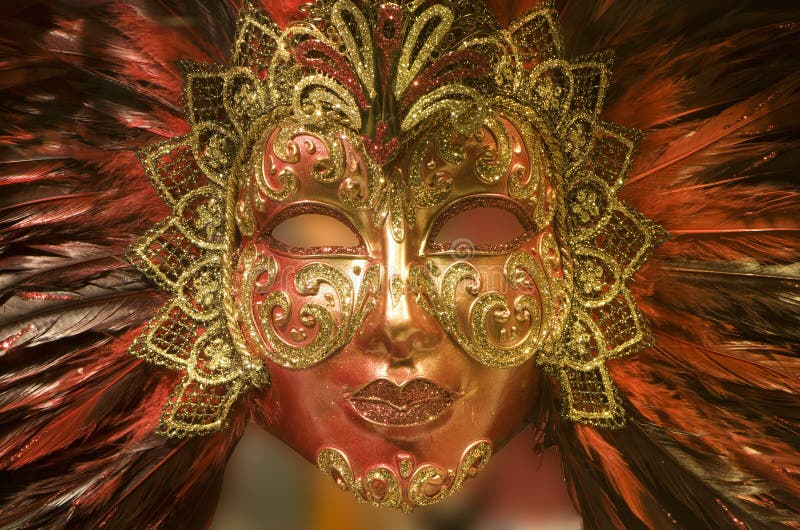 Luxury gold red mask from venice - detail. Luxury gold red mask from venice - detail