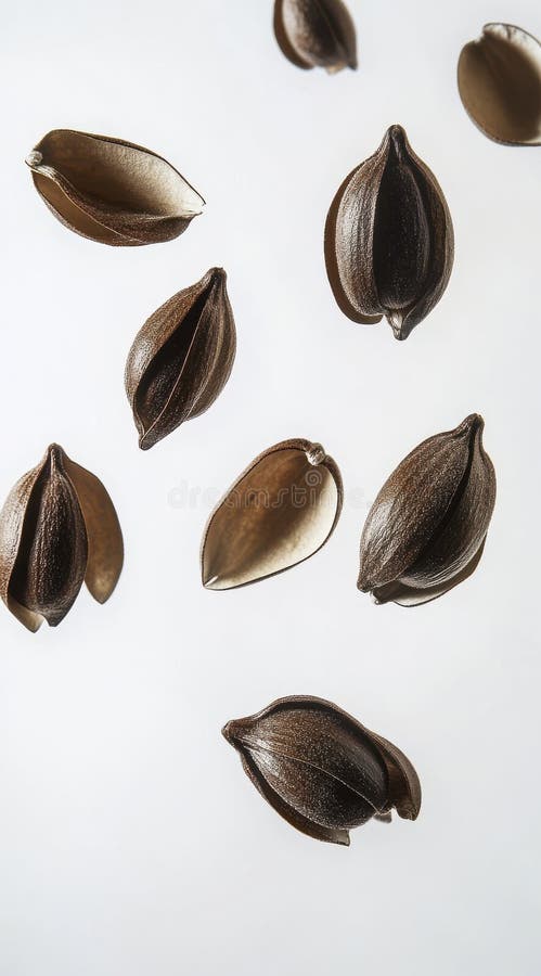 Láminas de semillas marrones oscuros en fondo blanco ilustración del vector
