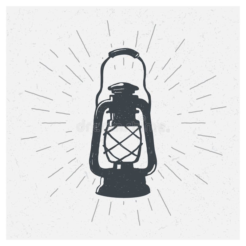 Lámpara de keroseno a mano del vintage Linterna del aceite del bosquejo Ilustración del vector Impresión de la camiseta cartel