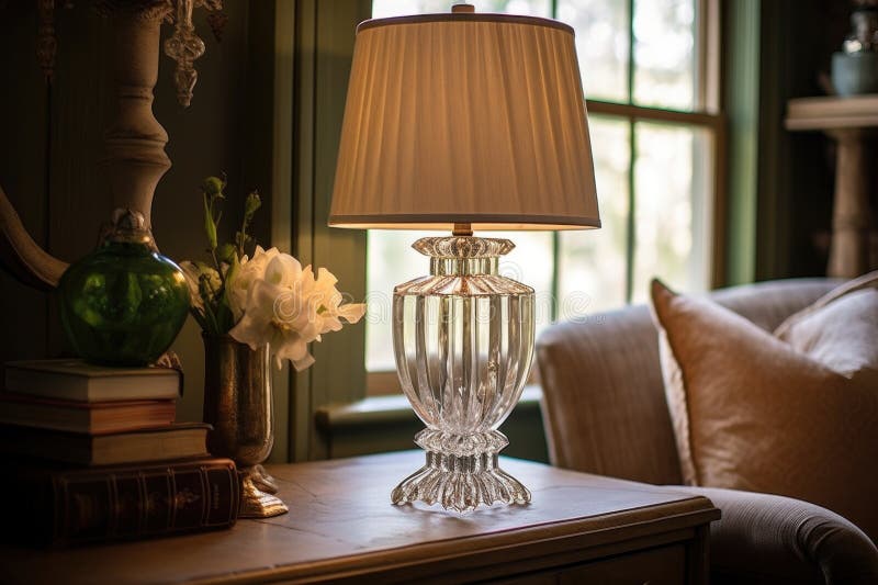 Lámpara elegante con acentos de cristal sobre la mesa creada con ai generativo