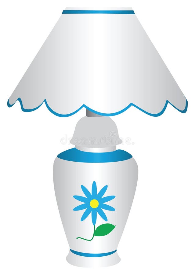 Lámpara eléctrica azul y blanca con una flor azul stock de ilustración Lámpara eléctrica azul y blanca con una flor azul stock de ilustración