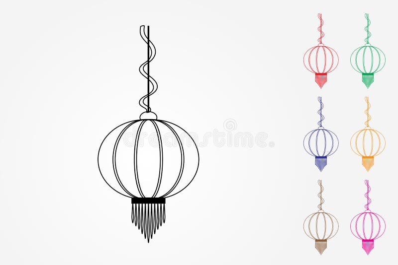 Lámpara tradicional china con diferentes colores utilizando lÃneas en el vector de fondo blanco