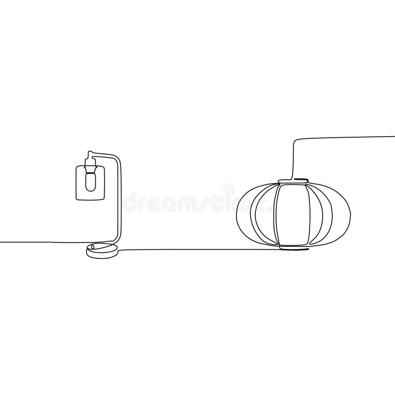 Lámpara y línea continua permanente ejemplo eléctrico de la calabaza de la lámpara del vector del diseño de la luz del sistema de stock de ilustración