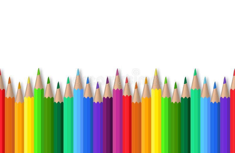 Lápices de colores sin fisuras sobre fondo blanco. lápiz rojo azul verde amarillo de madera para educación escolar. colección de h ilustración del vector