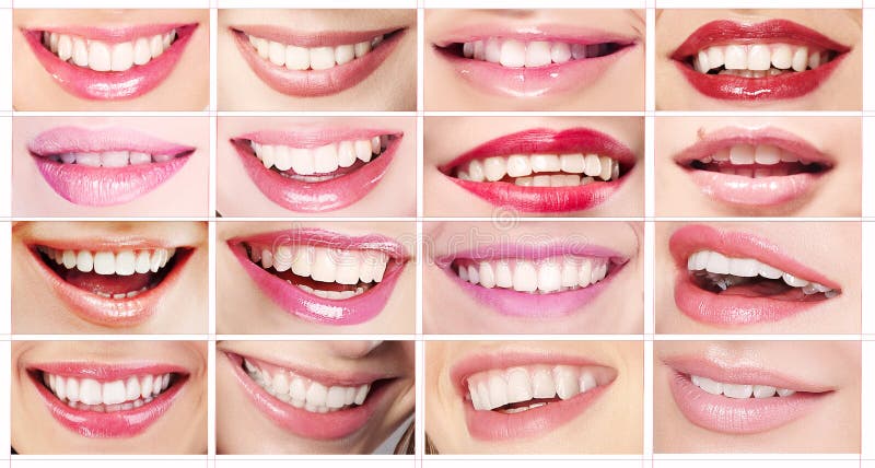 Lápices labiales Sistema de los labios de las mujeres Sonrisas dentudas