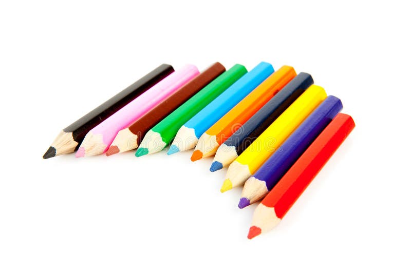 Colorful pencils in a row over white background. Colorful pencils in a row over white background