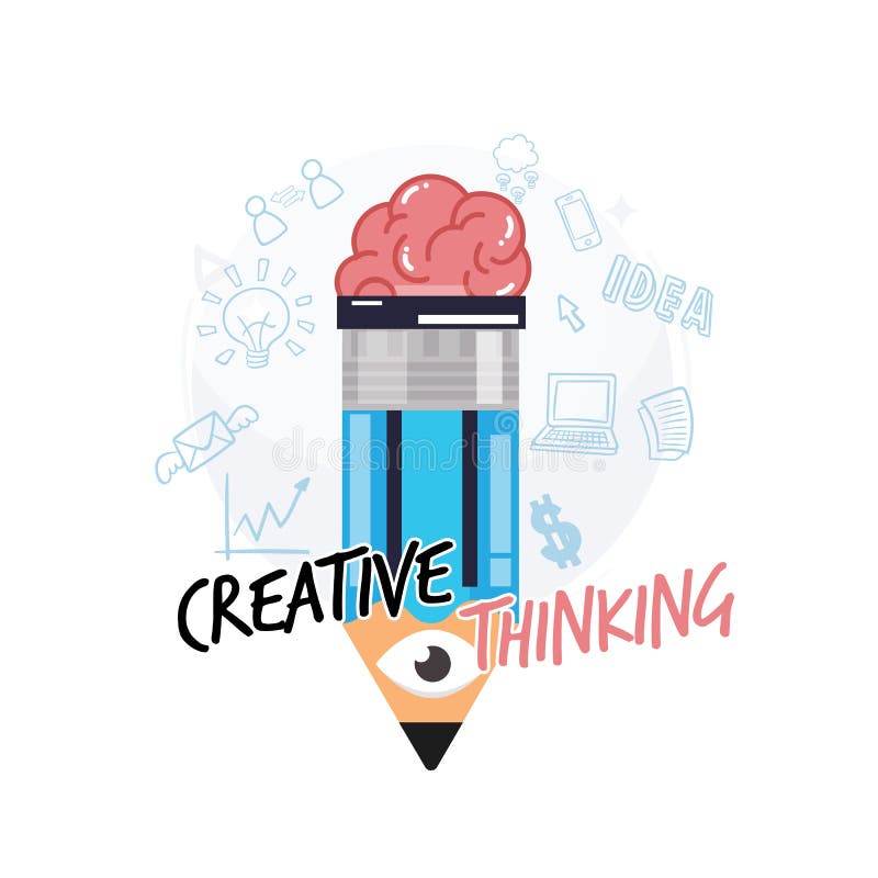 Lápis com cérebro humano e olho concep criativo ou da inteligência ilustração royalty free Lápis com cérebro humano e olho concep criativo ou da inteligência ilustração royalty free