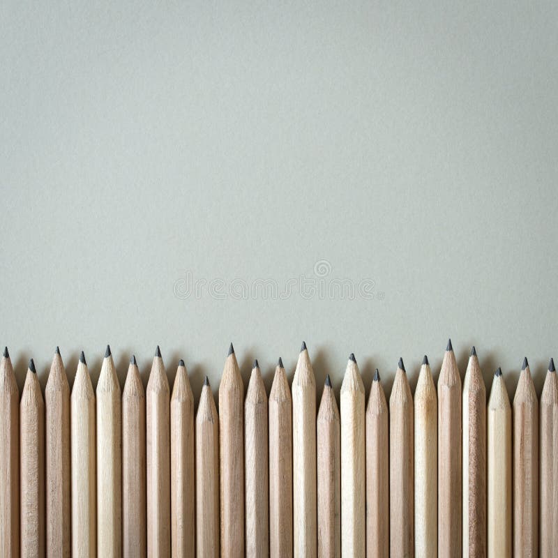 Wooden pencils in a row over white background. Wooden pencils in a row over white background