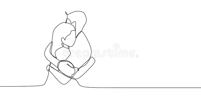 A lápis desenho contínuo de uma ilustração do vetor do abraço dos pares Conceito romântico do projeto romance do amor no estilo m