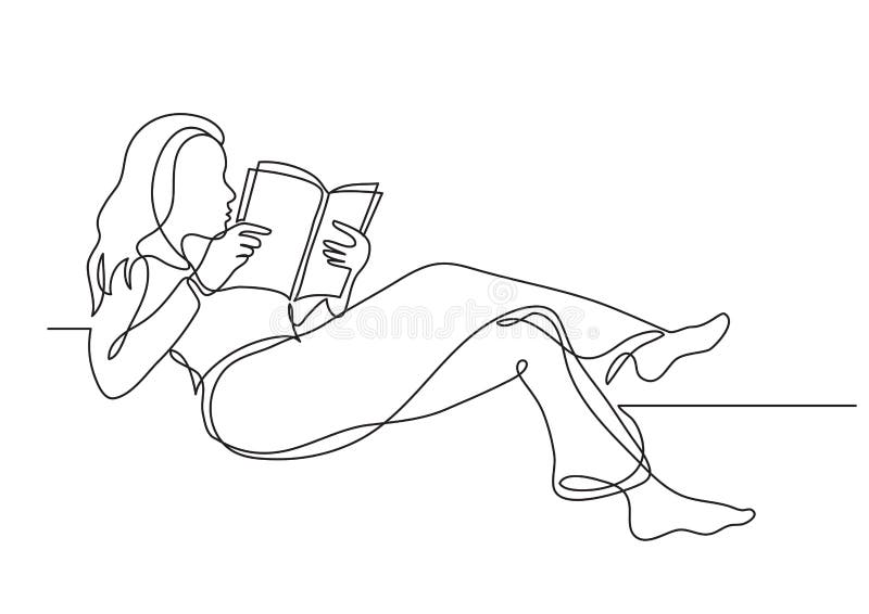 A lápis desenho contínuo do livro de leitura de relaxamento da mulher ilustração do vetor A lápis desenho contínuo do livro de leitura de relaxamento da mulher ilustração do vetor