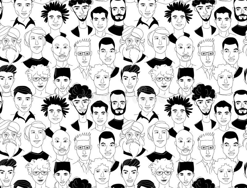 A lápis sem emenda principal cartaz do grunge do fundo do teste padrão dos homens da garatuja do desenho ilustração stock A lápis sem emenda principal cartaz do grunge do fundo do teste padrão dos homens da garatuja do desenho ilustração stock