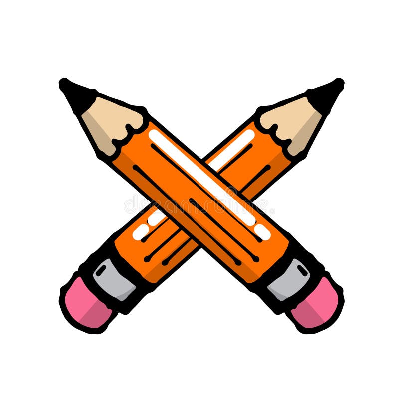 Lápiz anaranjado y borrador aislado en fondo blanco. vector dibujado a mano. papel doodle para niños aprende escritura de estudio. stock de ilustración