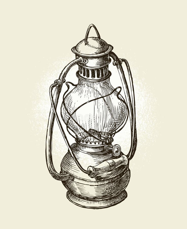 Lâmpada de querosene desenhado à mão do vintage Óleo do esboço Ilustração do vetor ilustração stock